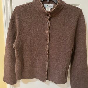 Annabel Tricot Italy Wool Blend Cardigan Sweater Size M 🤎. Blanket Stitch Edging